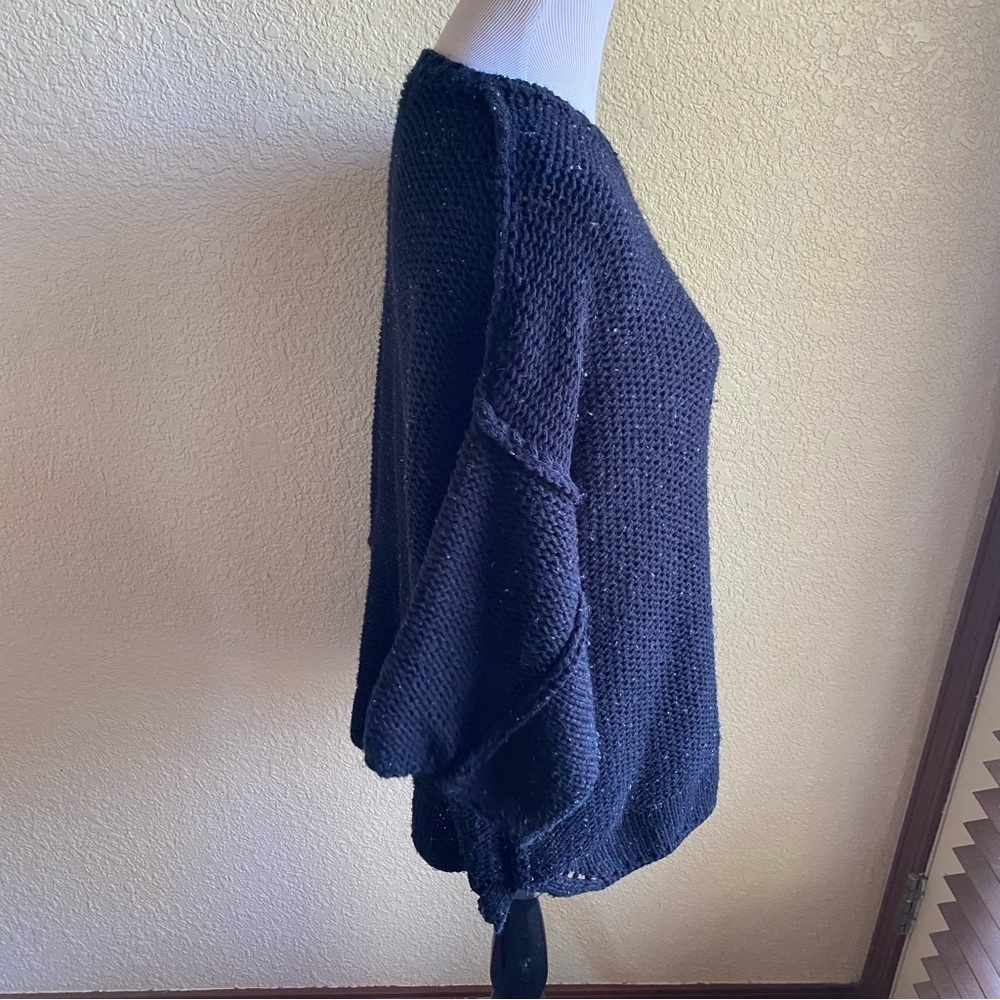 Easel Chunky Knit 3/4 Sleeve Long Line Sweater Black: M/L - Picture 4 of 10
